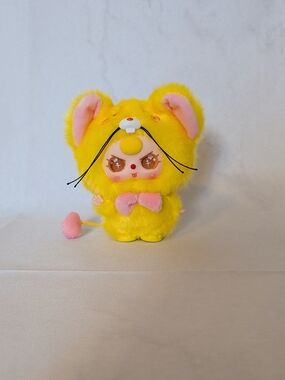 Plush Yellow & Pink Small Pet Toy — Soft Decorative Companion